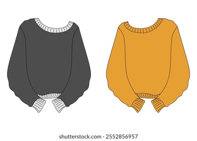 Suéteres elásticos con mangas largas en suave naranja y gris de moda. Elemento de diseño del día del suéter feo