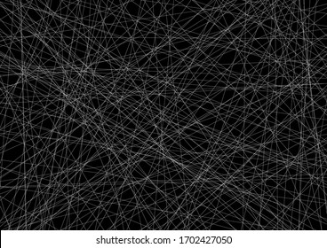 Muchas líneas blancas estiradas sobre un fondo negro. Diseño para banner, portada, sitio web. Vector. Eps 10.