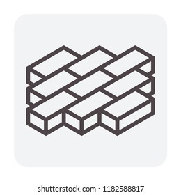 Stretcher bond pattern vector icon. For paving floor material i.e. parquet wood, tile. And stone, cobblestone, brick, concrete block for landscape i.e. garden, road, driveway, patio, walkway, pavement