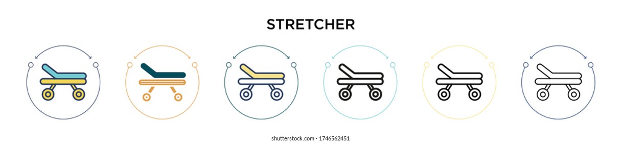 Stretcher icon in filled, thin line, outline and stroke style. Vector illustration of two colored and black stretcher vector icons designs can be used for mobile, ui, web