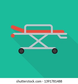stretcher icon in flat style with long shadow, isolated vector illustration on green transparent background