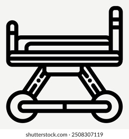 Ícone da maca, ilustração da ambulância da maca adequada para infográficos sobre primeiros socorros, hospitais, atendimento ao paciente e saúde.