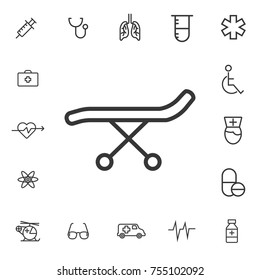 stretcher icon. medical symbol, line icon set on white background.