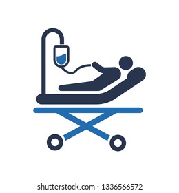 Stretcher Icon, Patient With IV Lying On A Hospital Bed Icon, Linear Laying In Bed Icon From Behavior Outline Collection