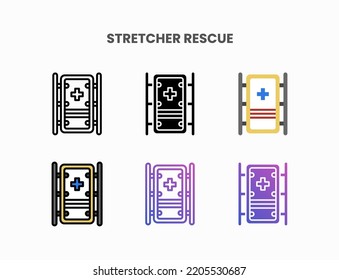 Stretcher Rescue icon set with line, outline, flat, filled, glyph, color, gradient. Can be used for digital product, presentation, print design and more.