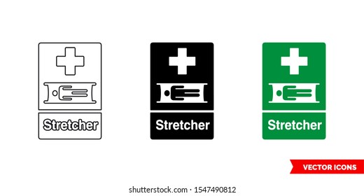 Stretcher sign icon of 3 types: color, black and white, outline. Isolated vector sign symbol.