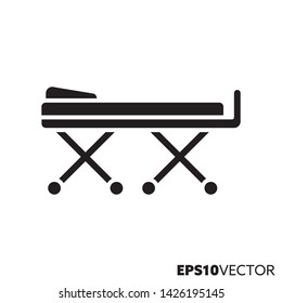 Ícone preto sólido da maca. Símbolo de glifo de equipamentos médicos e de assistência médica. Ilustração de vetor plano.
