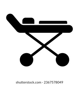 Stretcher solid icon, Heath care concept, Medical couch sign on white background, Hospital wheel bed icon in glyph style for mobile concept and web design. Vector graphics