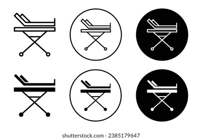 Stretcher vector icon. medical emergency aid equipment symbol set. Patient Rescue stretcher line logo.