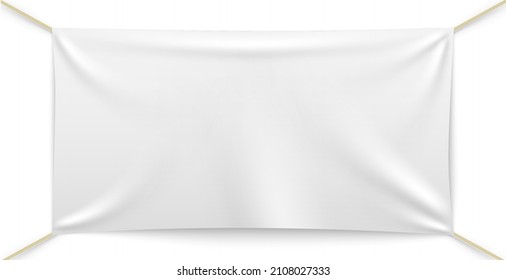 Stretching advertising display banner. White blank fabric rectangle