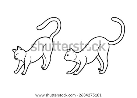 Stretching Cat Line Art Set