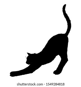 Stretching Cat SIlhouette. Vector Black Feline Logo.