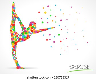 stretching exercise, fitness, Yoga and dance Poses,flat color circle style graphic - vector eps10