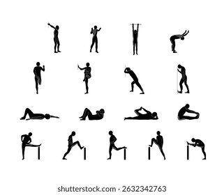 Stretching Exercise Icon Set to stretch arms, legs, back and neck.