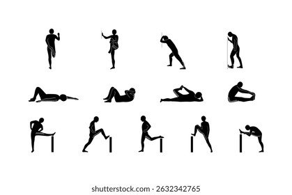 Stretching Exercise Icon Set to stretch arms, legs, back and neck.