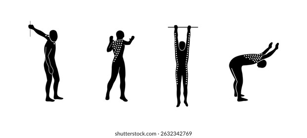 Stretching Exercise Icon Set to stretch arms, legs, back and neck.