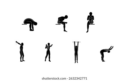 Stretching Exercise Icon Set to stretch arms, legs, back and neck.