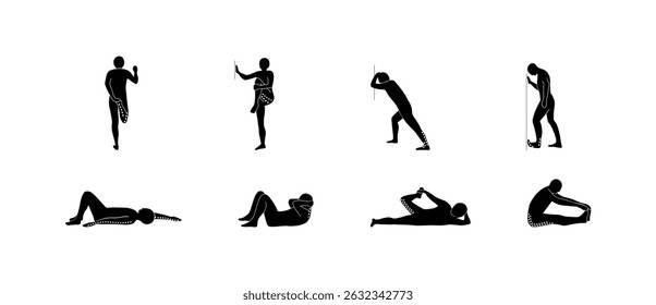 Stretching Exercise Icon Set to stretch arms, legs, back and neck.