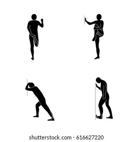 Stretching Exercise Icon Set to stretch legs. Vector silhouette. White background.