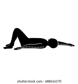 Stretching Exercise Icon to stretch arms on the floor. Vector silhouette. White background.