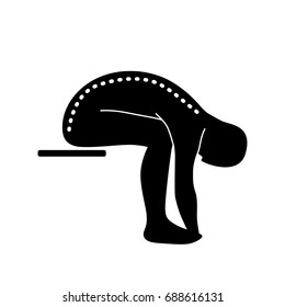 Stretching Exercise Icon to stretch  back and neck seated. Vector silhouette. White background.
