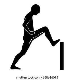 Stretching Exercise Icon to stretch biceps femoris specific. Vector silhouette. White background.