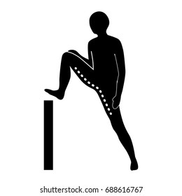 Stretching Exercise Icon to stretch biceps femoris specific. Vector silhouette. White background.