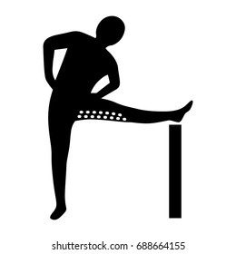 Stretching Exercise Icon to stretch hamstrings and abductors. Vector silhouette. White background.