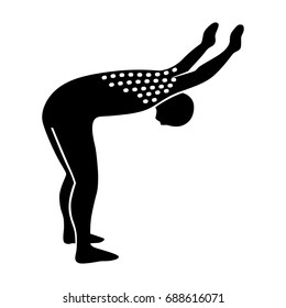 Stretching Exercise Icon to stretch lumbars. Vector silhouette. White background.