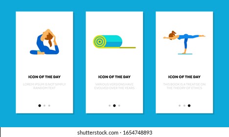 Juego de iconos planos de Stretching. Relajación, gimnasia, músculo aislado del signo vectorial. Concepto de salud y estilo de vida. Elementos de símbolo de ilustración vectorial para diseño web y aplicaciones