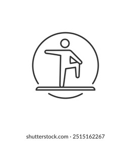 Alongamento, flexibilidade, aquecimento, balanceamento, ícone de exercício. Logotipo de fitness, símbolo de ioga. Movimento Tai Chi. Esporte para idosos.