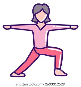 Stretching icon represented by women Stretching Lineal Color style.