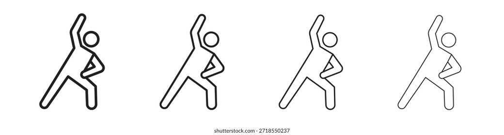 Iconos de estiramiento, conjunto de iconos lineales. Iconos lineales negros de la palma
