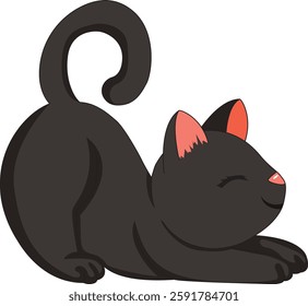 Stretching Lazy Black Cat Anime Vector