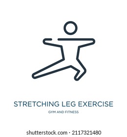 icono de línea delgada del ejercicio de estiramiento de piernas. yoga, íconos lineales deportivos del gimnasio y el concepto de fitness señalización esquemática aislada. Elemento de símbolo de ilustración vectorial para diseño web y aplicaciones.