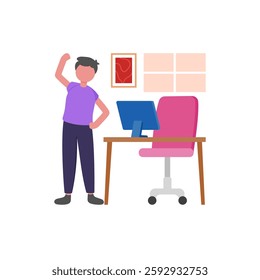 Stretching in Office cartoon character vector illustration