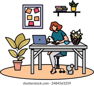 Stretching out your leg and knees at workplace concept, Hug one knee exercise while sitting vector color design, frelancer life symbol, work from home sign self serving behaviors illustration