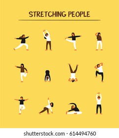 stretching people character vector illustration flat design