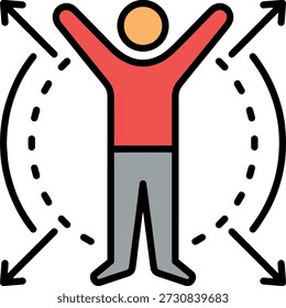Icono de estiramiento de la persona con flechas que representan el ejercicio y la aptitud