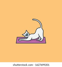 Stretching siamese cat on yoga mat vector illustration for YogaDay on February 22. Domestic animal and asian exercise color symbol