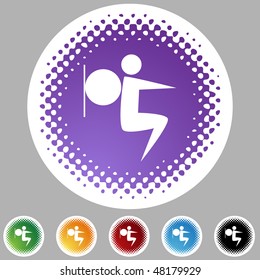 Stretching stick figure isolated web icon on a background.