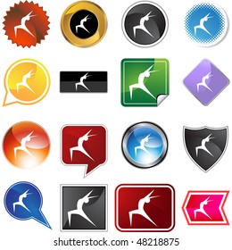 Stretching stick figure isolated web icon on a background.
