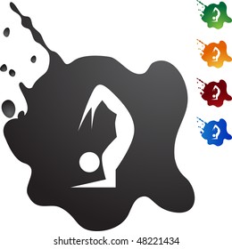 Stretching stick figure isolated web icon on a background.