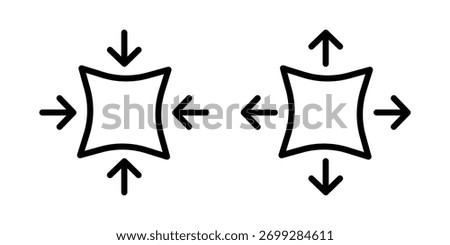 Stretching vector icon set in black outline. Stretch Fabric Outline Collection Set. stretch material, material, hand, elasticity, stretch, flexibility icon.