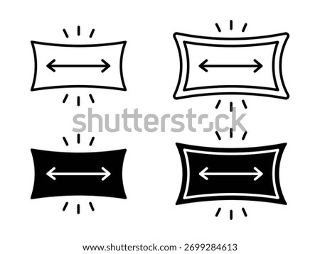 Stretching vector icon set in black outline.  Stretch Fabric Outline Collection Set. stretch material, material, hand, elasticity, stretch, flexibility icon.