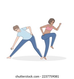 Stretching and warming up ,Burning Calories workout program for beginner,Cardio HIIT exercises routine,Vector illustration.