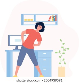 Stretching at workplace illustration. Woman exercise