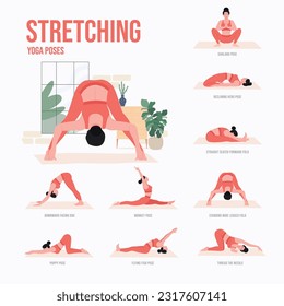 
Stretching Yoga poses. Young woman practicing Yoga pose. Woman workout fitness, aerobic and exercises