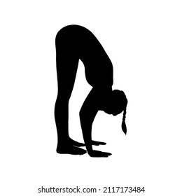 Stretching yogi woman silhouette. Hatha yoga forward fold pose. Vector illustration in white background