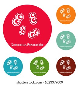 Stretococcus pneumonidae icons circle set vector isolated on white background